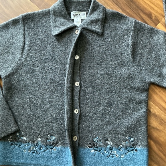 Vtg PENDLETON Blue 100% Virgin Wool Cardigan Button Front Sweater Women's PL - Picture 4 of 10